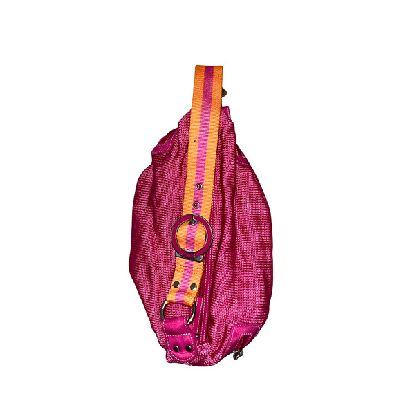 The SAK Pink Knit and Orange Strap 13" Shoulder Hobo Bag Y2K - Picture 4 of 11